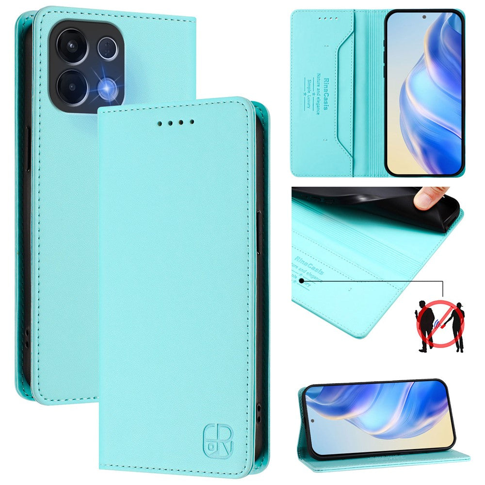For Oppo K13 5G Leather Case RINACASIS RC01 Phone Cover with RFID Blocking Wallet Stand - Mint Green