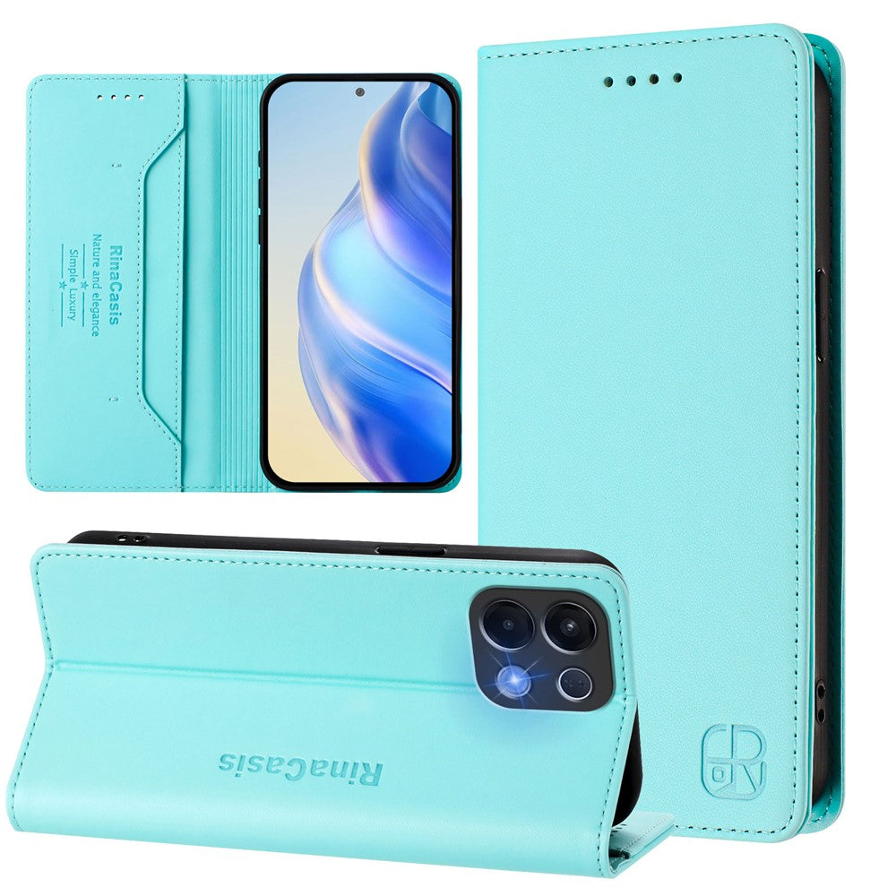 For Oppo K13 5G Leather Case RINACASIS RC01 Phone Cover with RFID Blocking Wallet Stand - Mint Green