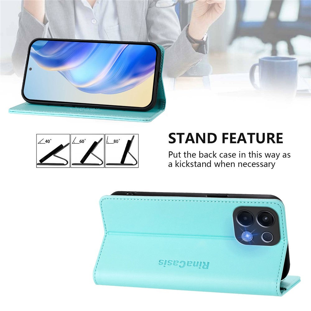 For Oppo K13 5G Leather Case RINACASIS RC01 Phone Cover with RFID Blocking Wallet Stand - Mint Green