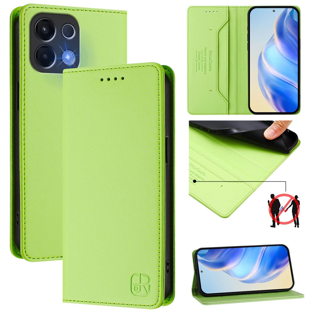 For Oppo K13 5G Leather Case RINACASIS RC01 Phone Cover with RFID Blocking Wallet Stand - Green