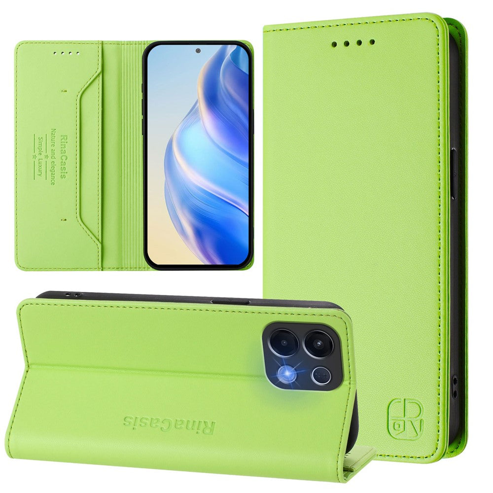 For Oppo K13 5G Leather Case RINACASIS RC01 Phone Cover with RFID Blocking Wallet Stand - Green