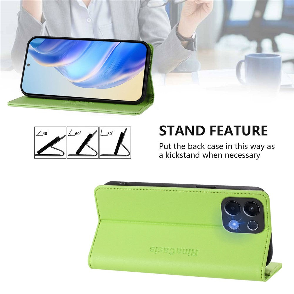 For Oppo K13 5G Leather Case RINACASIS RC01 Phone Cover with RFID Blocking Wallet Stand - Green