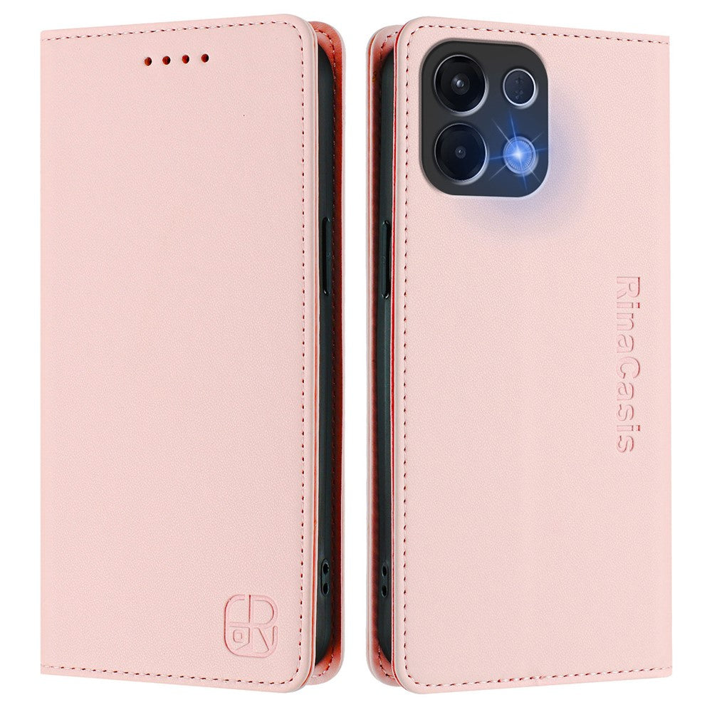 For Oppo K13 5G Leather Case RINACASIS RC01 Phone Cover with RFID Blocking Wallet Stand - Pink
