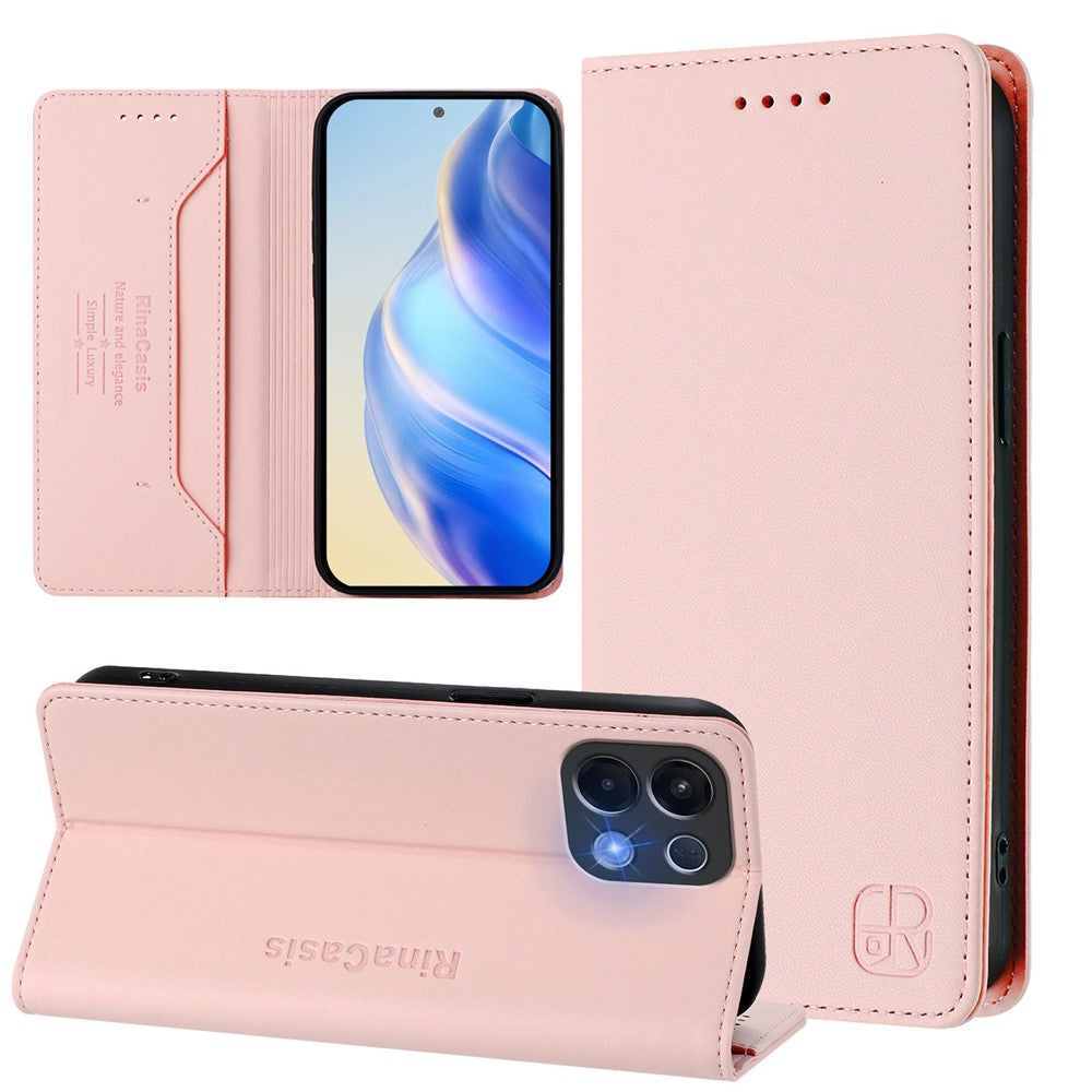 For Oppo K13 5G Leather Case RINACASIS RC01 Phone Cover with RFID Blocking Wallet Stand - Pink