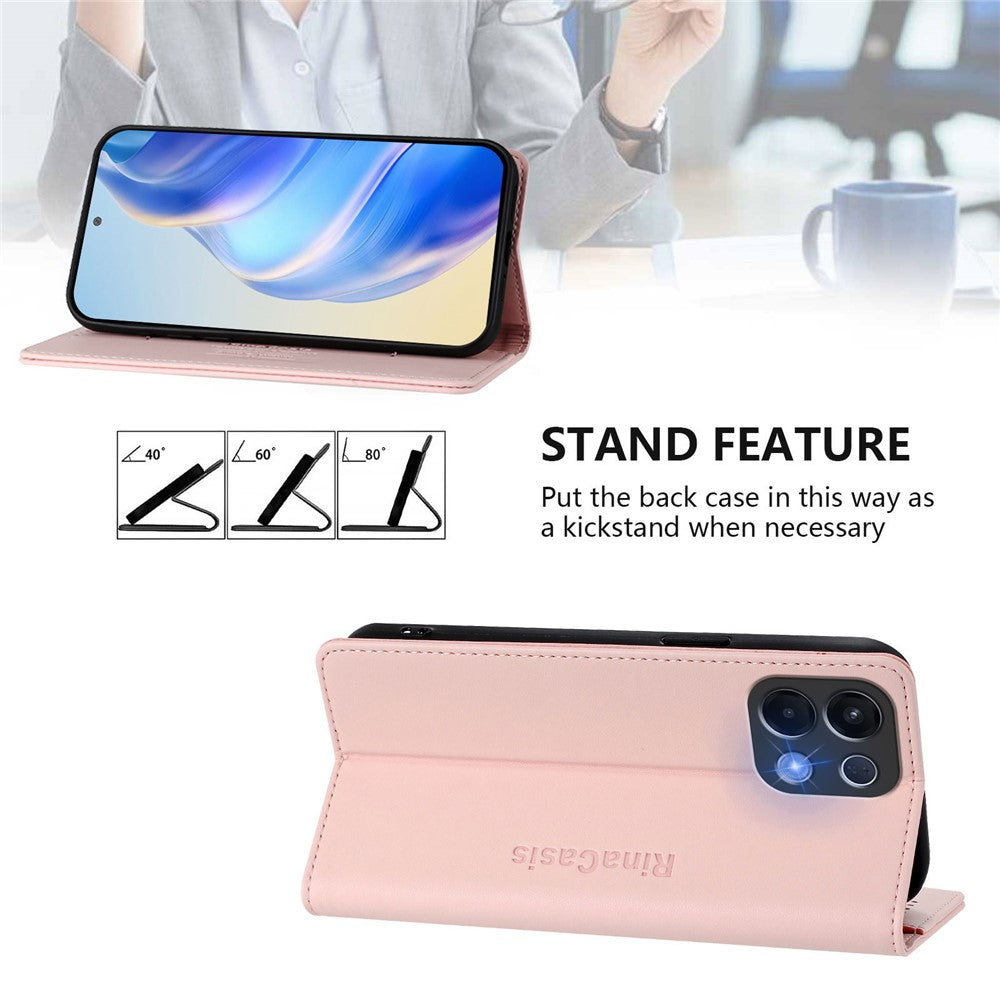 For Oppo K13 5G Leather Case RINACASIS RC01 Phone Cover with RFID Blocking Wallet Stand - Pink