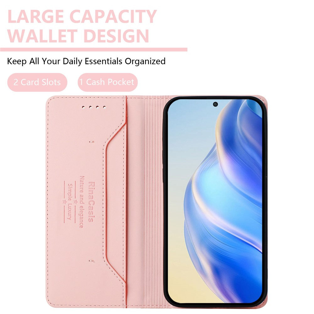 For Oppo K13 5G Leather Case RINACASIS RC01 Phone Cover with RFID Blocking Wallet Stand - Pink