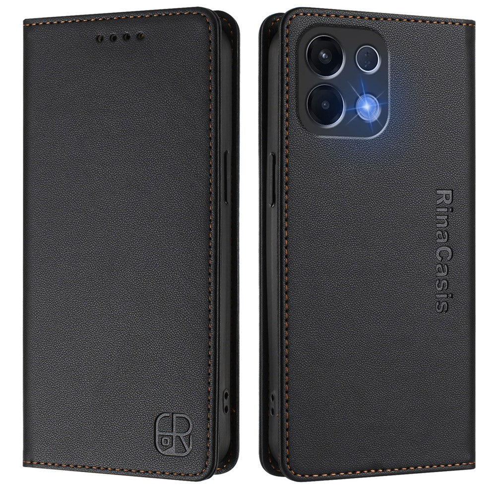 For Oppo K13 5G Leather Case RINACASIS RC01 Phone Cover with RFID Blocking Wallet Stand - Black