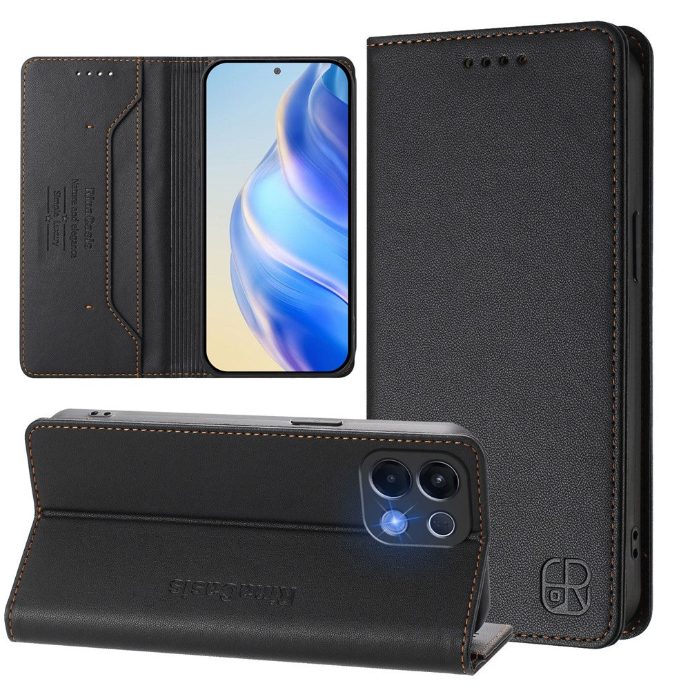For Oppo K13 5G Leather Case RINACASIS RC01 Phone Cover with RFID Blocking Wallet Stand - Black