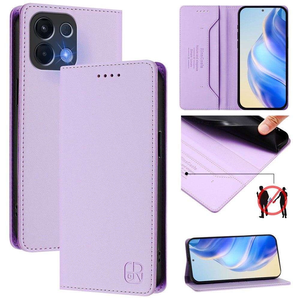 For Oppo K13 5G Leather Case RINACASIS RC01 Phone Cover with RFID Blocking Wallet Stand - Light Purple