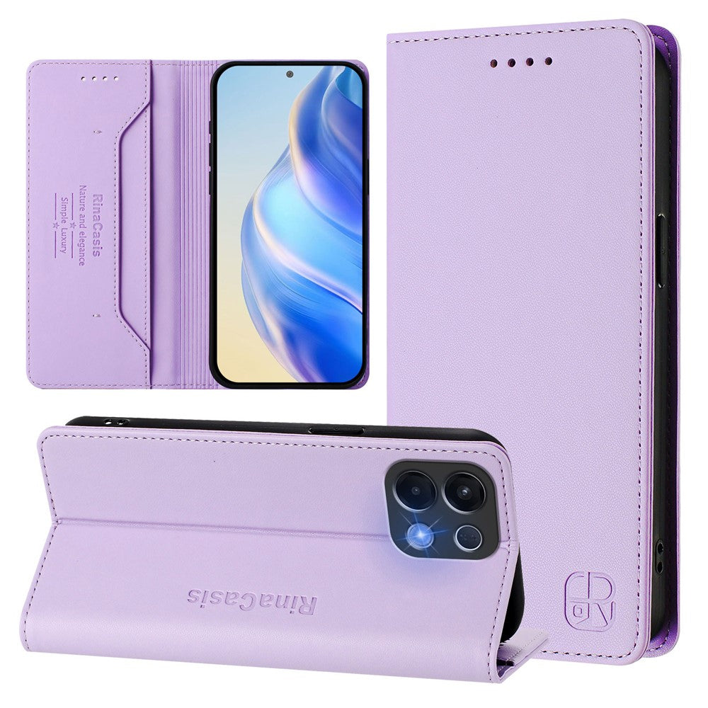 For Oppo K13 5G Leather Case RINACASIS RC01 Phone Cover with RFID Blocking Wallet Stand - Light Purple