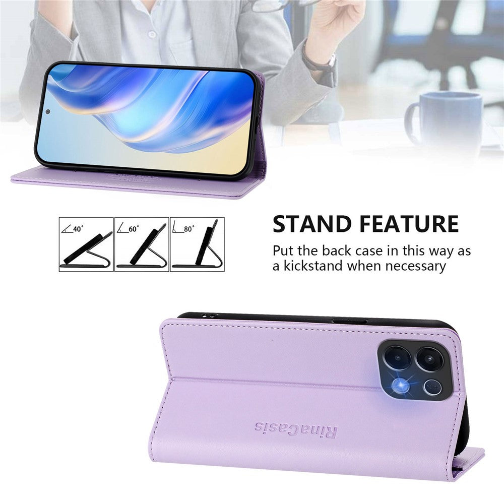 For Oppo K13 5G Leather Case RINACASIS RC01 Phone Cover with RFID Blocking Wallet Stand - Light Purple