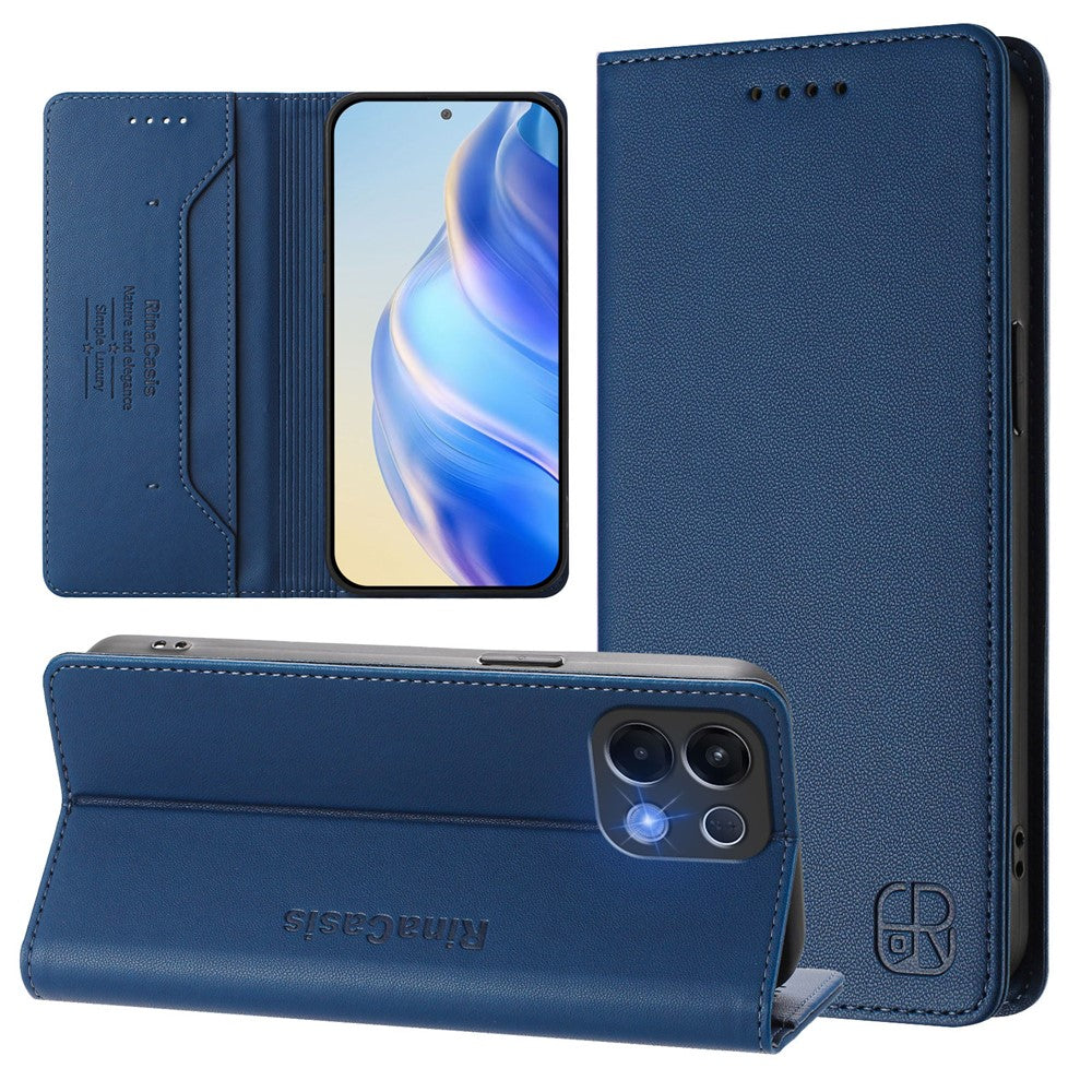 For Oppo K13 5G Leather Case RINACASIS RC01 Phone Cover with RFID Blocking Wallet Stand - Dark Blue
