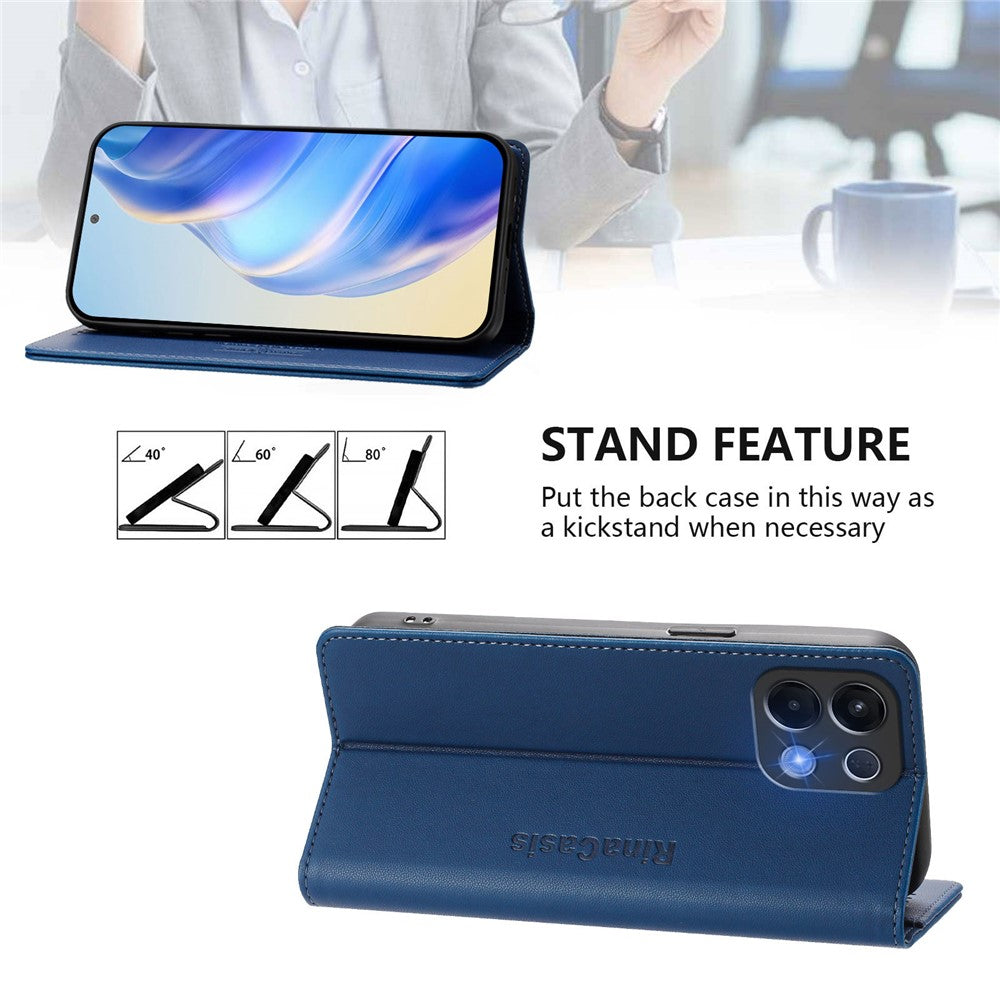 For Oppo K13 5G Leather Case RINACASIS RC01 Phone Cover with RFID Blocking Wallet Stand - Dark Blue