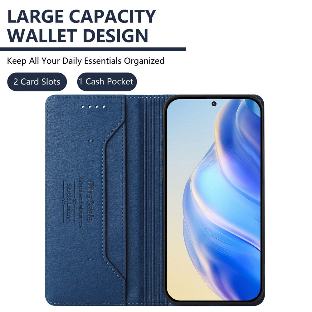 For Oppo K13 5G Leather Case RINACASIS RC01 Phone Cover with RFID Blocking Wallet Stand - Dark Blue