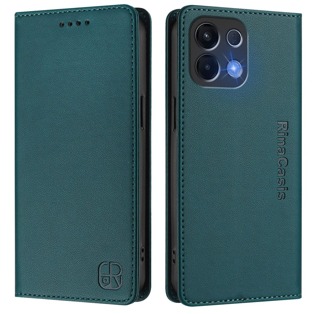 For Oppo K13 5G Leather Case RINACASIS RC01 Phone Cover with RFID Blocking Wallet Stand - Dark Green
