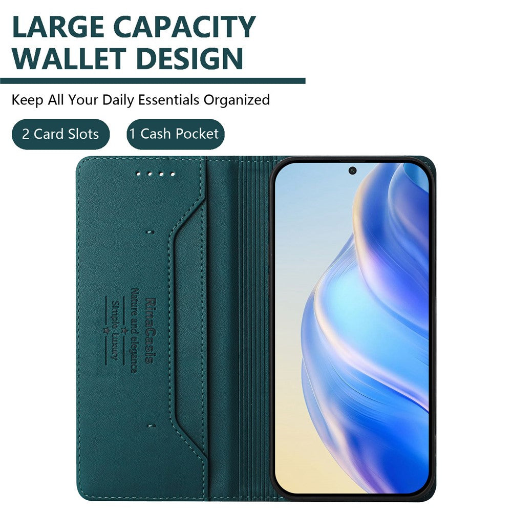 For Oppo K13 5G Leather Case RINACASIS RC01 Phone Cover with RFID Blocking Wallet Stand - Dark Green