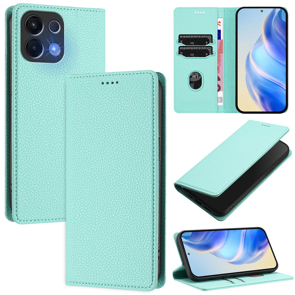 For Oppo K13 5G Wallet Case RFID Blocking Litchi Texture Leather Mobile Cover - Mint Green