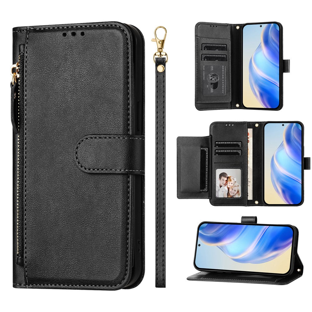 For Oppo K13 5G Case Zipper Pocket Multiple Card Slots Leather Phone Cover - Black