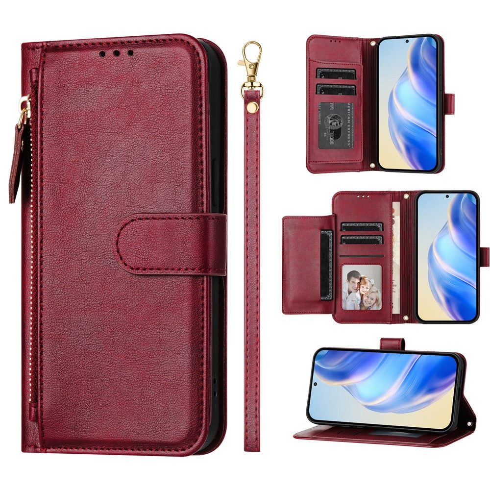 For Oppo K13 5G Case Zipper Pocket Multiple Card Slots Leather Phone Cover - Red