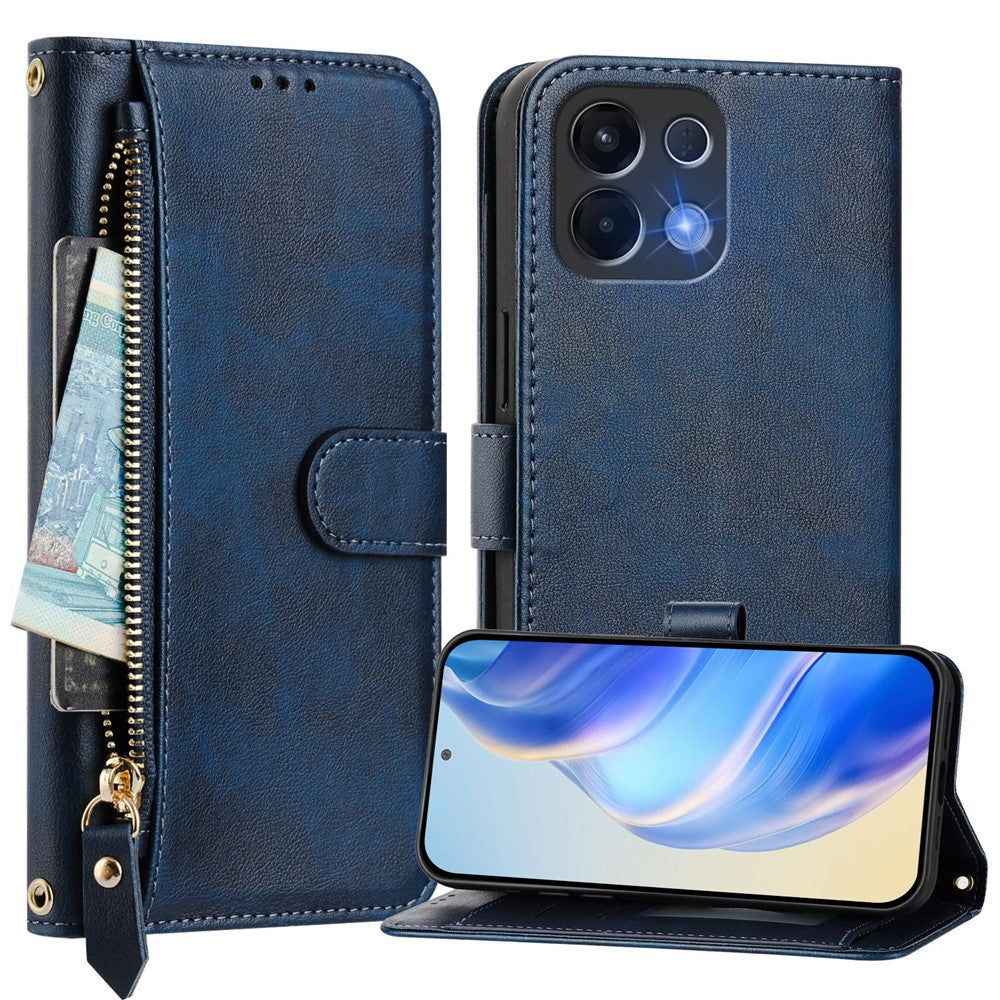 For Oppo K13 5G Case Zipper Pocket Multiple Card Slots Leather Phone Cover - Blue