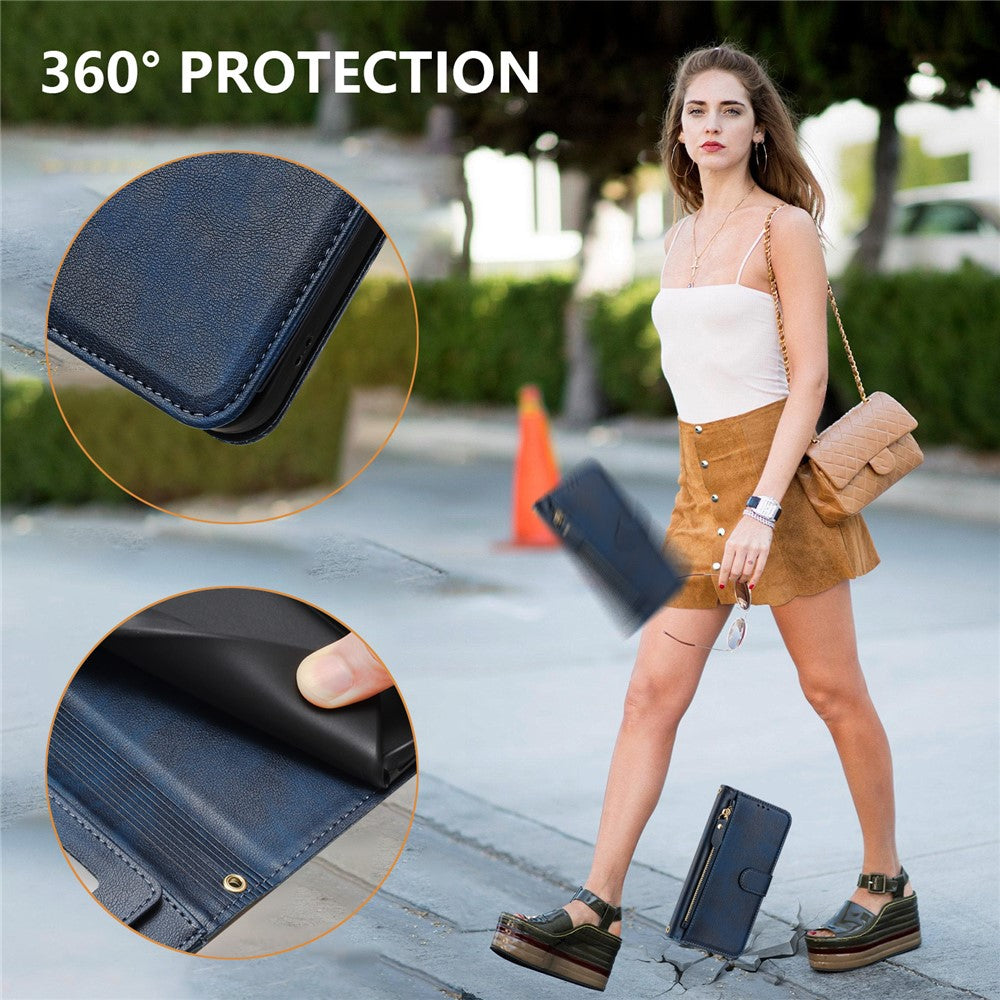 For Oppo K13 5G Case Zipper Pocket Multiple Card Slots Leather Phone Cover - Blue