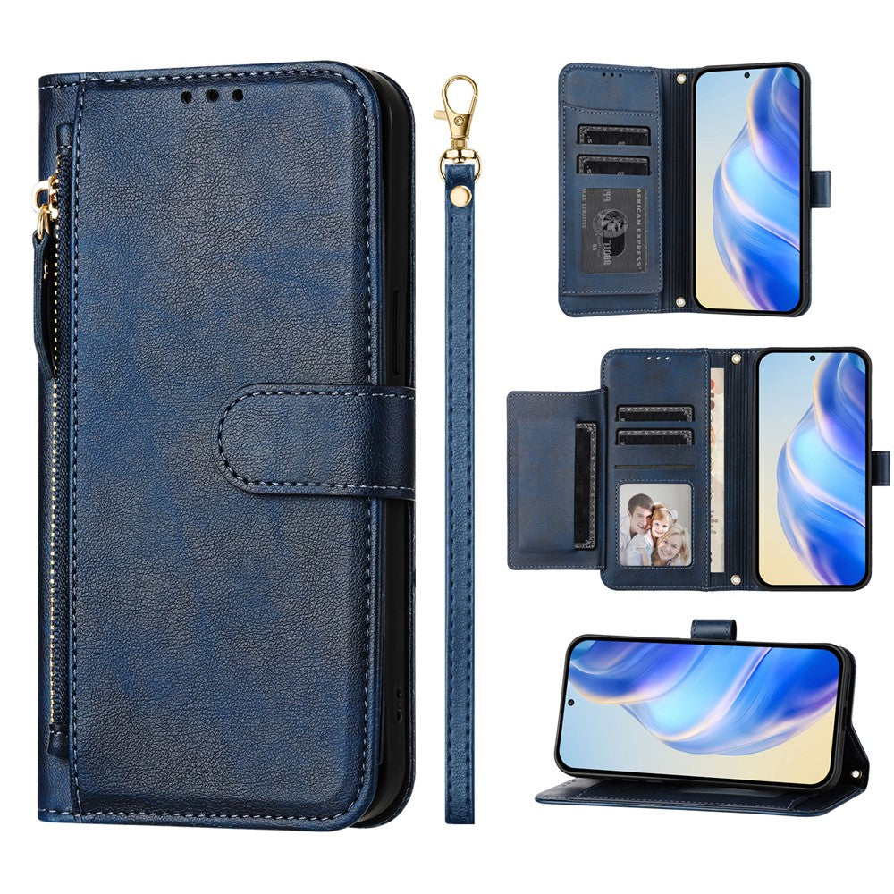 For Oppo K13 5G Case Zipper Pocket Multiple Card Slots Leather Phone Cover - Blue