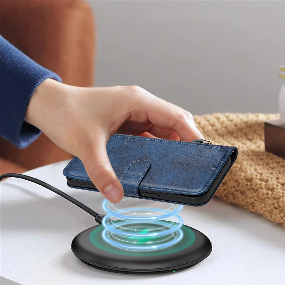 For Oppo K13 5G Case Zipper Pocket Multiple Card Slots Leather Phone Cover - Blue