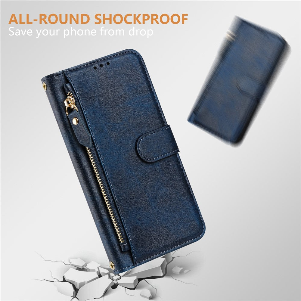 For Oppo K13 5G Case Zipper Pocket Multiple Card Slots Leather Phone Cover - Blue