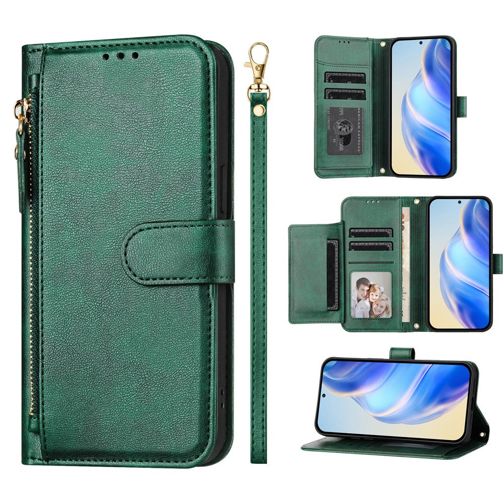 For Oppo K13 5G Case Zipper Pocket Multiple Card Slots Leather Phone Cover - Green