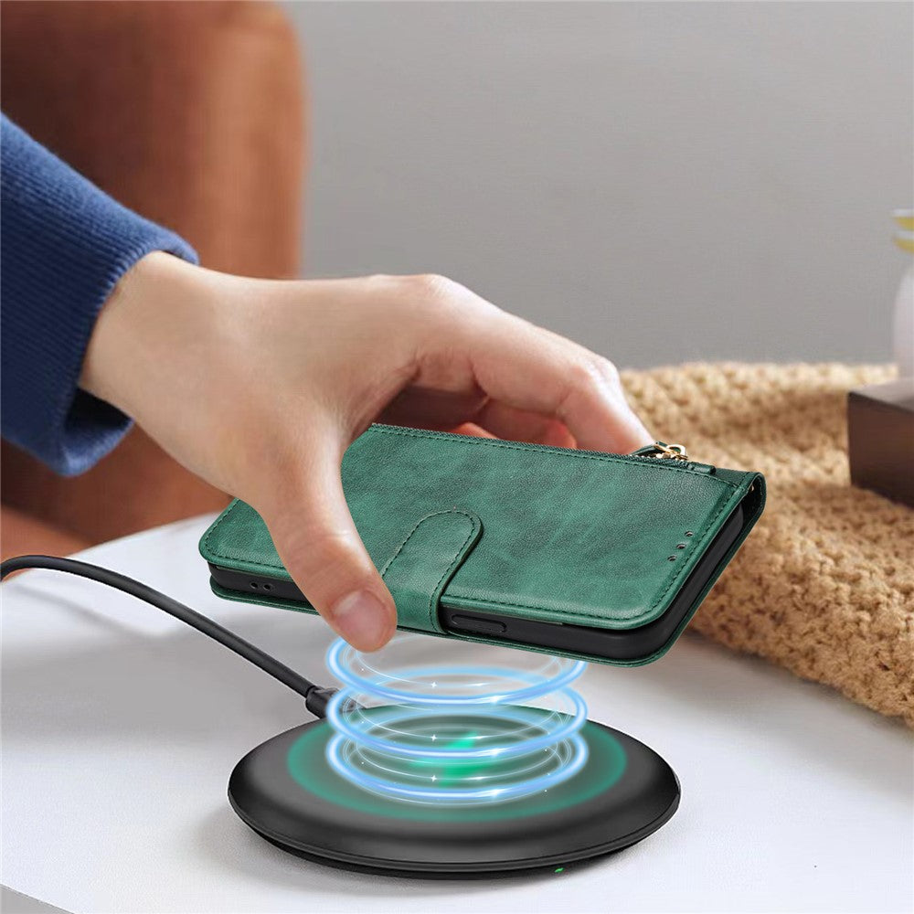 For Oppo K13 5G Case Zipper Pocket Multiple Card Slots Leather Phone Cover - Green