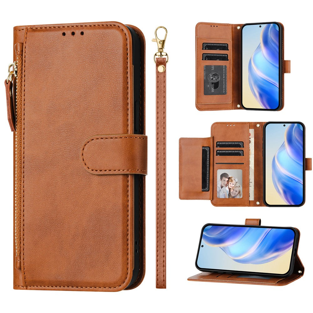 For Oppo K13 5G Case Zipper Pocket Multiple Card Slots Leather Phone Cover - Brown