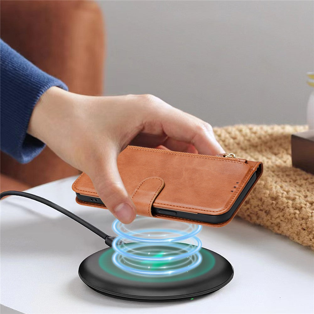 For Oppo K13 5G Case Zipper Pocket Multiple Card Slots Leather Phone Cover - Brown