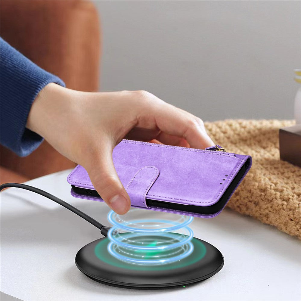 For Oppo K13 5G Case Zipper Pocket Multiple Card Slots Leather Phone Cover - Purple