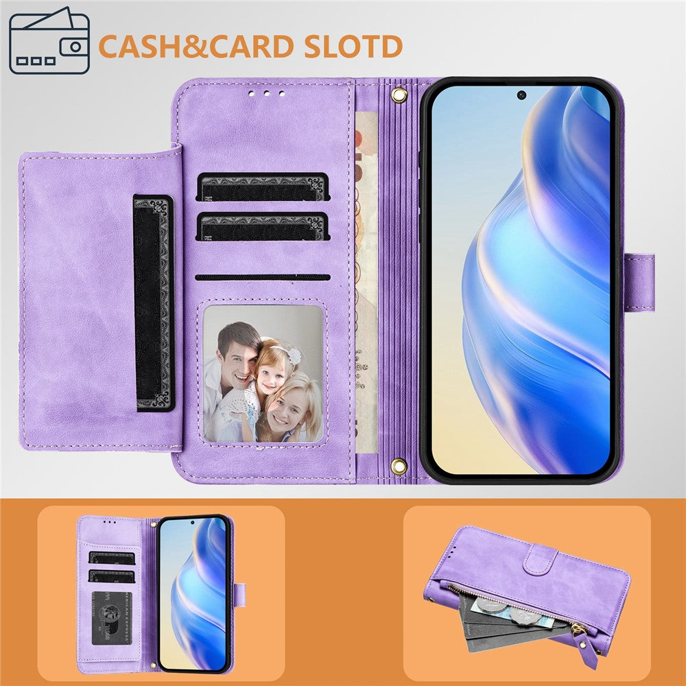 For Oppo K13 5G Case Zipper Pocket Multiple Card Slots Leather Phone Cover - Purple