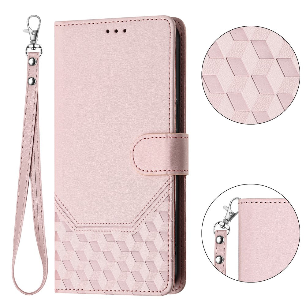 For Oppo K13 5G Case Imprinted Honeycomb RFID Blocking Leather Phone Cover with Strap - Pink