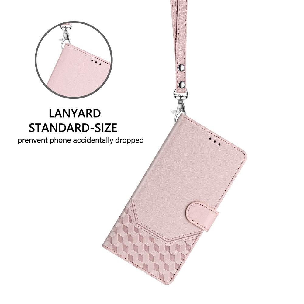 For Oppo K13 5G Case Imprinted Honeycomb RFID Blocking Leather Phone Cover with Strap - Pink