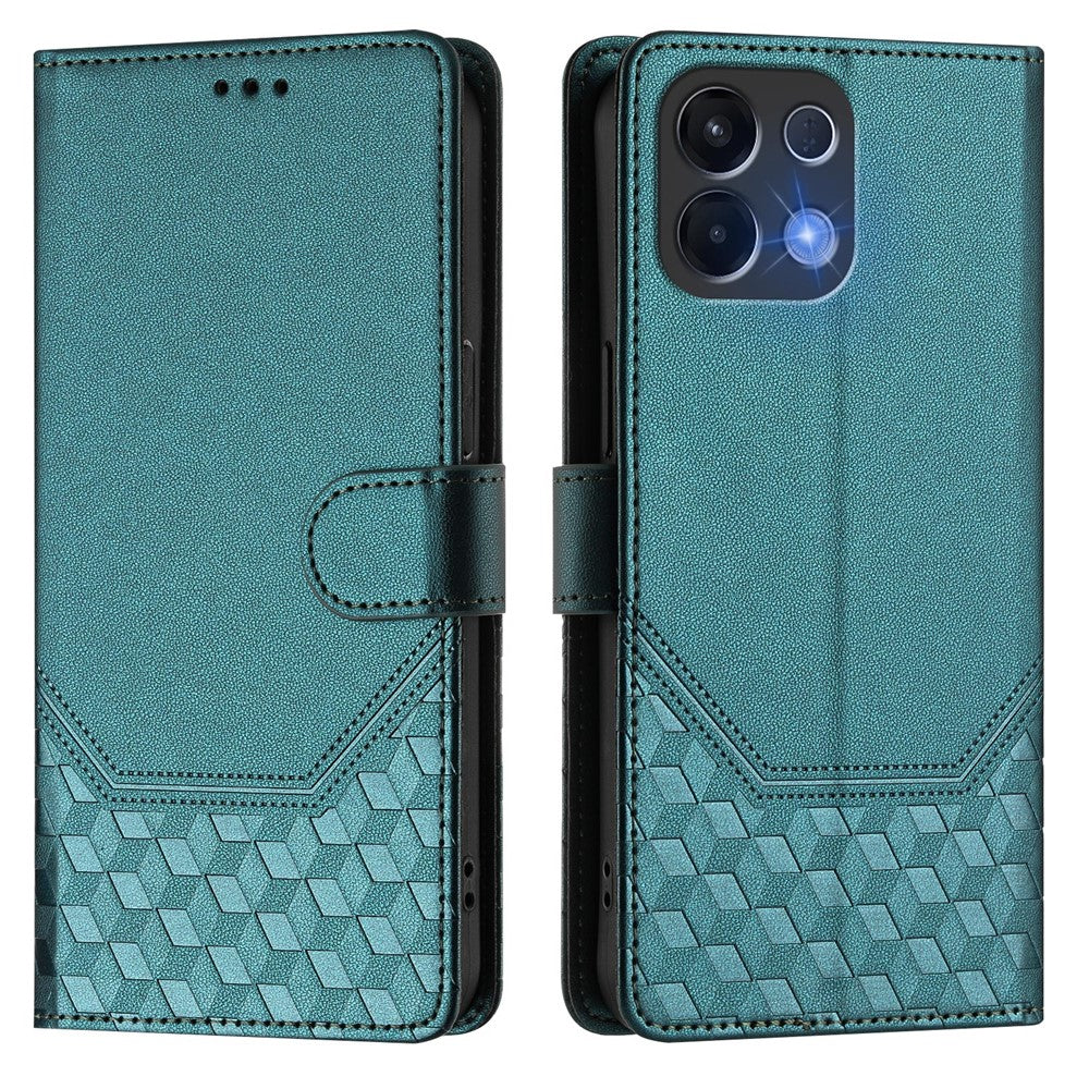 For Oppo K13 5G Case Imprinted Honeycomb RFID Blocking Leather Phone Cover with Strap - Green