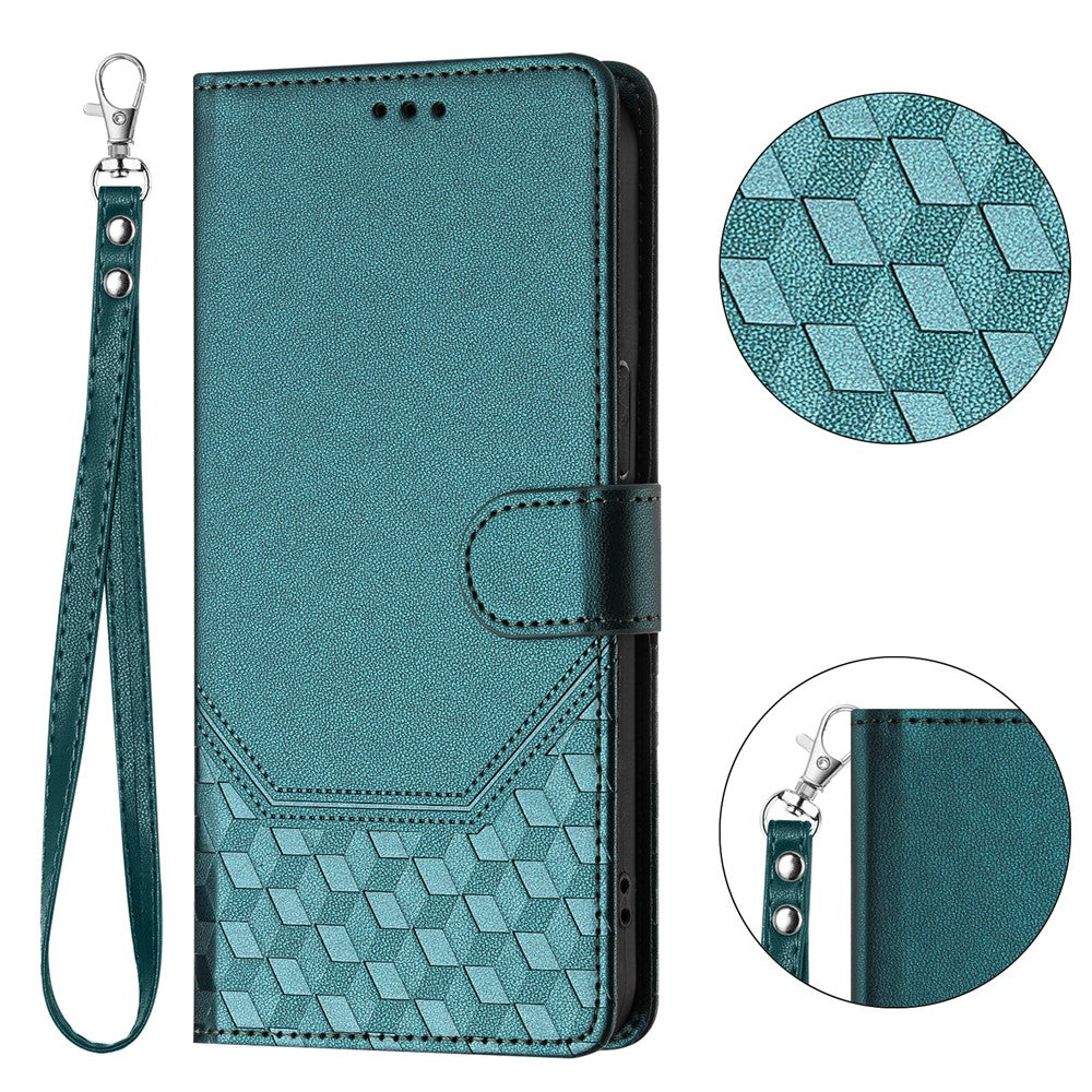 For Oppo K13 5G Case Imprinted Honeycomb RFID Blocking Leather Phone Cover with Strap - Green