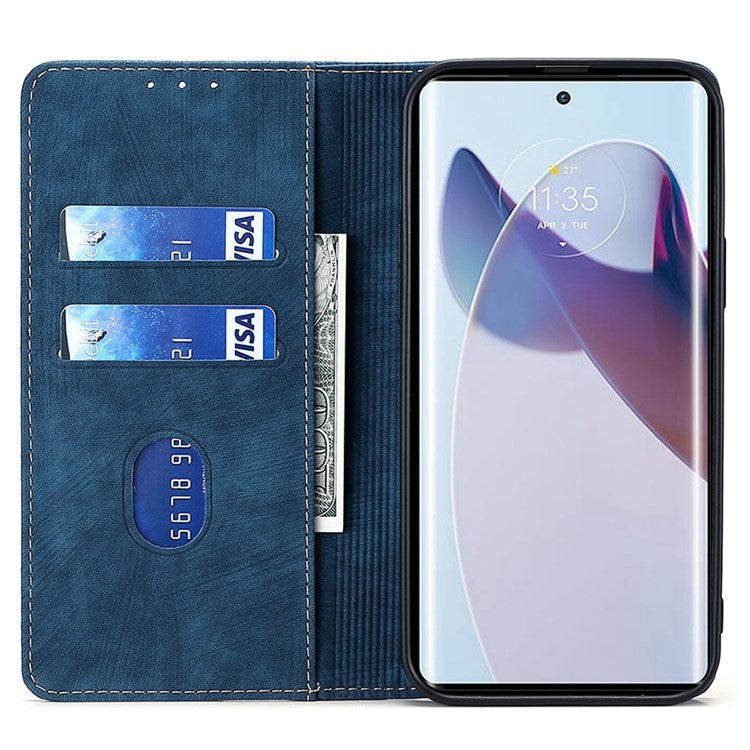 For Motorola Edge 30 Neo 5G Skin-touch Feeling Leather Wallet Phone Case Stand Magnetic Closure RFID Blocking Phone Shell - Blue