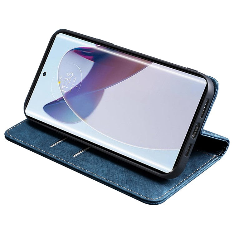 For Motorola Edge 30 Neo 5G Skin-touch Feeling Leather Wallet Phone Case Stand Magnetic Closure RFID Blocking Phone Shell - Blue