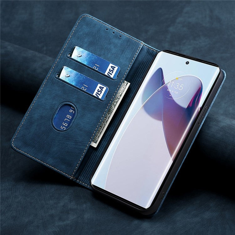 For Motorola Edge 30 Neo 5G Skin-touch Feeling Leather Wallet Phone Case Stand Magnetic Closure RFID Blocking Phone Shell - Blue