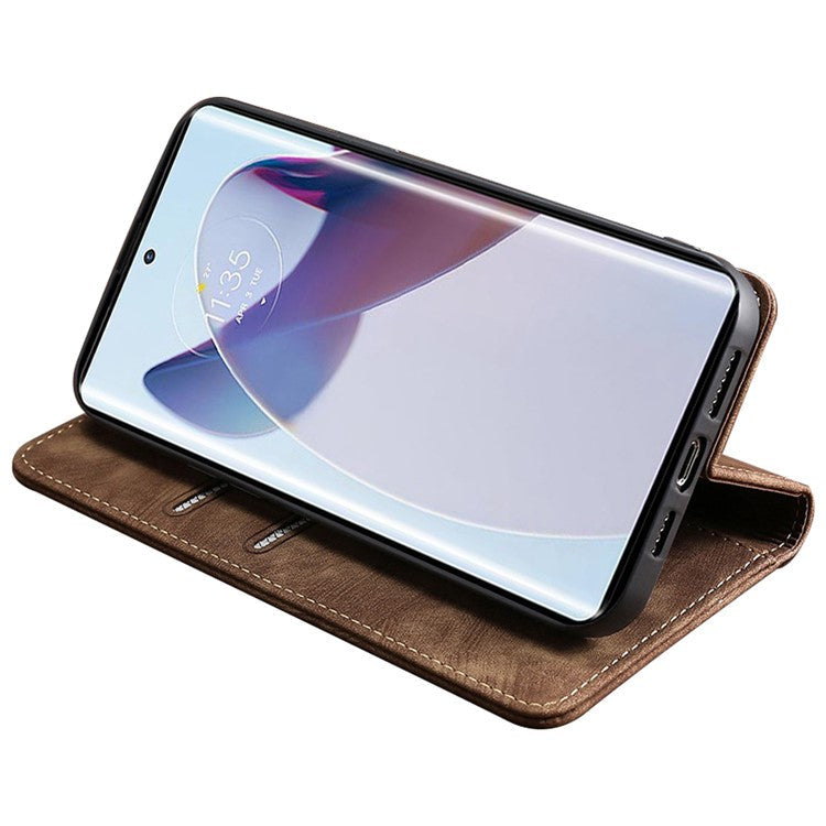 For Motorola Edge 30 Neo 5G Skin-touch Feeling Leather Wallet Phone Case Stand Magnetic Closure RFID Blocking Phone Shell - Brown
