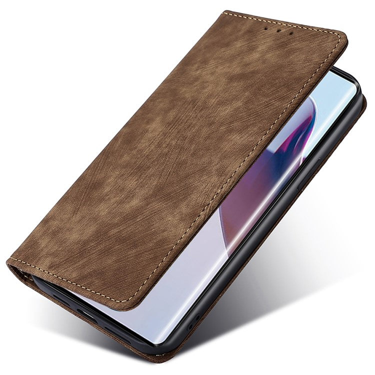 For Motorola Edge 30 Neo 5G Skin-touch Feeling Leather Wallet Phone Case Stand Magnetic Closure RFID Blocking Phone Shell - Brown