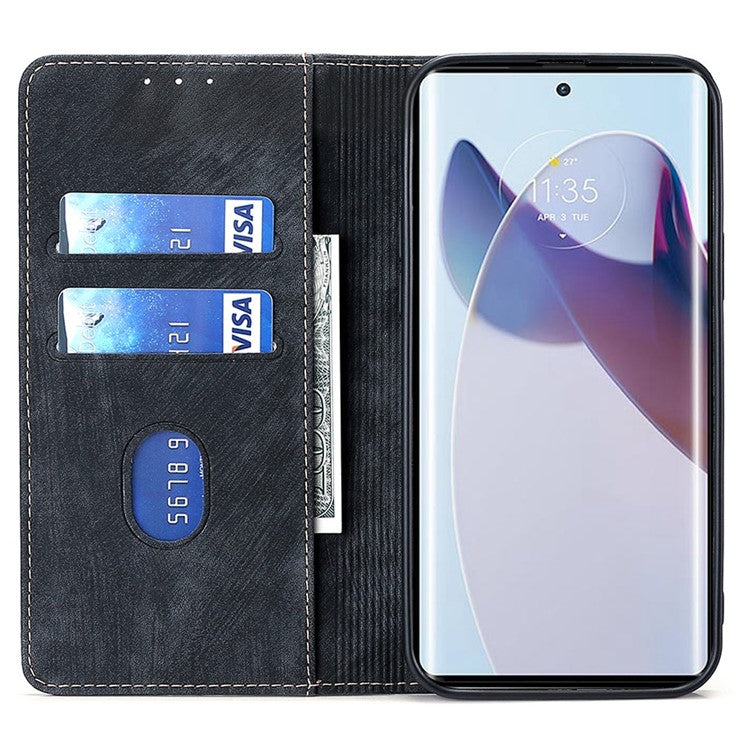 For Motorola Edge 30 Neo 5G Skin-touch Feeling Leather Wallet Phone Case Stand Magnetic Closure RFID Blocking Phone Shell - Black