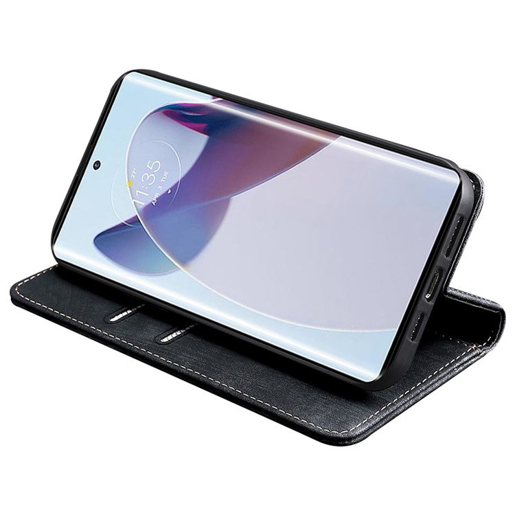 For Motorola Edge 30 Neo 5G Skin-touch Feeling Leather Wallet Phone Case Stand Magnetic Closure RFID Blocking Phone Shell - Black