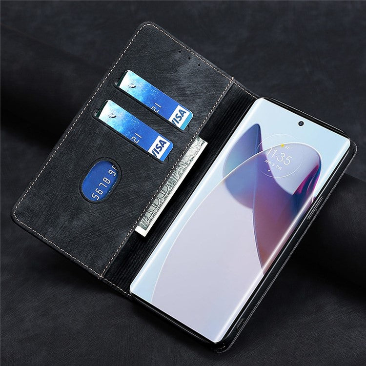 For Motorola Edge 30 Neo 5G Skin-touch Feeling Leather Wallet Phone Case Stand Magnetic Closure RFID Blocking Phone Shell - Black