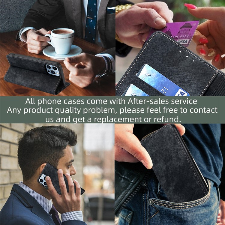 For Motorola Edge 30 Neo 5G Skin-touch Feeling Leather Wallet Phone Case Stand Magnetic Closure RFID Blocking Phone Shell - Black