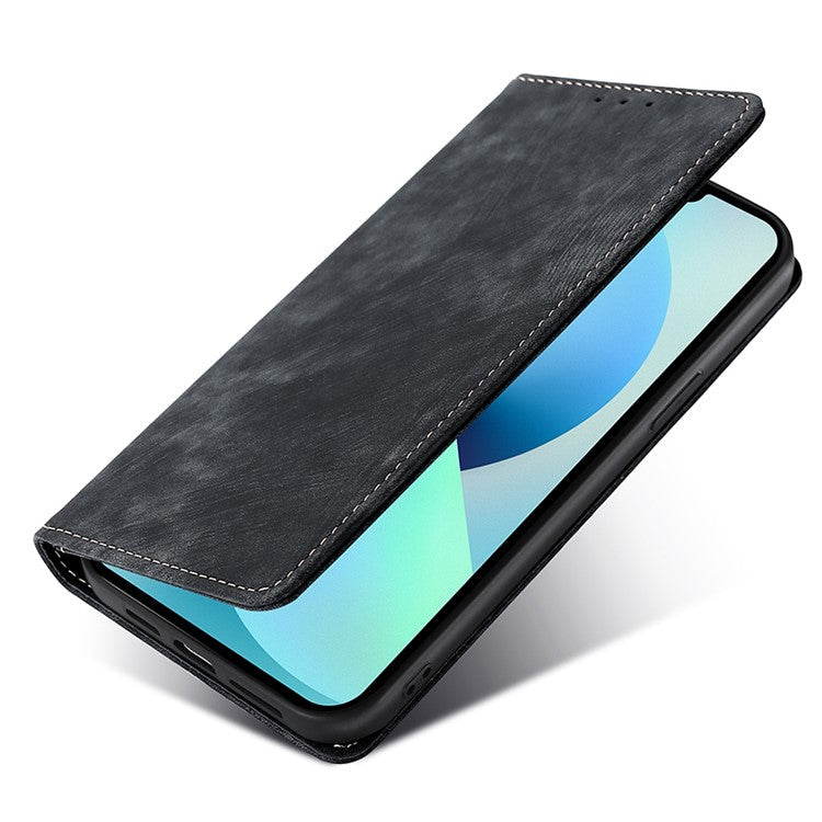 For Motorola Edge 30 Neo 5G Skin-touch Feeling Leather Wallet Phone Case Stand Magnetic Closure RFID Blocking Phone Shell - Black