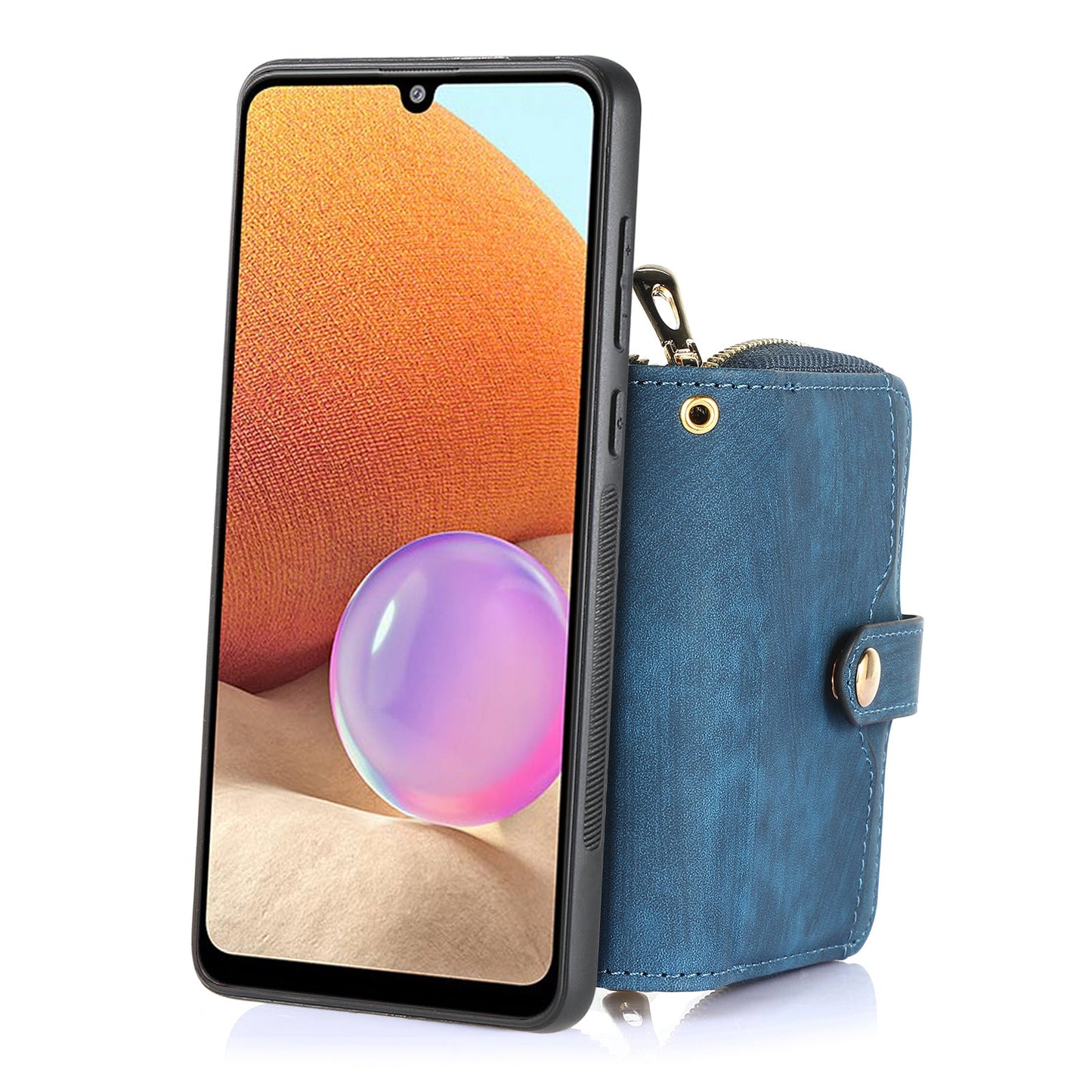 For Oppo Reno13 F 5G PU Leather Phone Back Cover with Zipper Card Holder and Long Strap - Blue