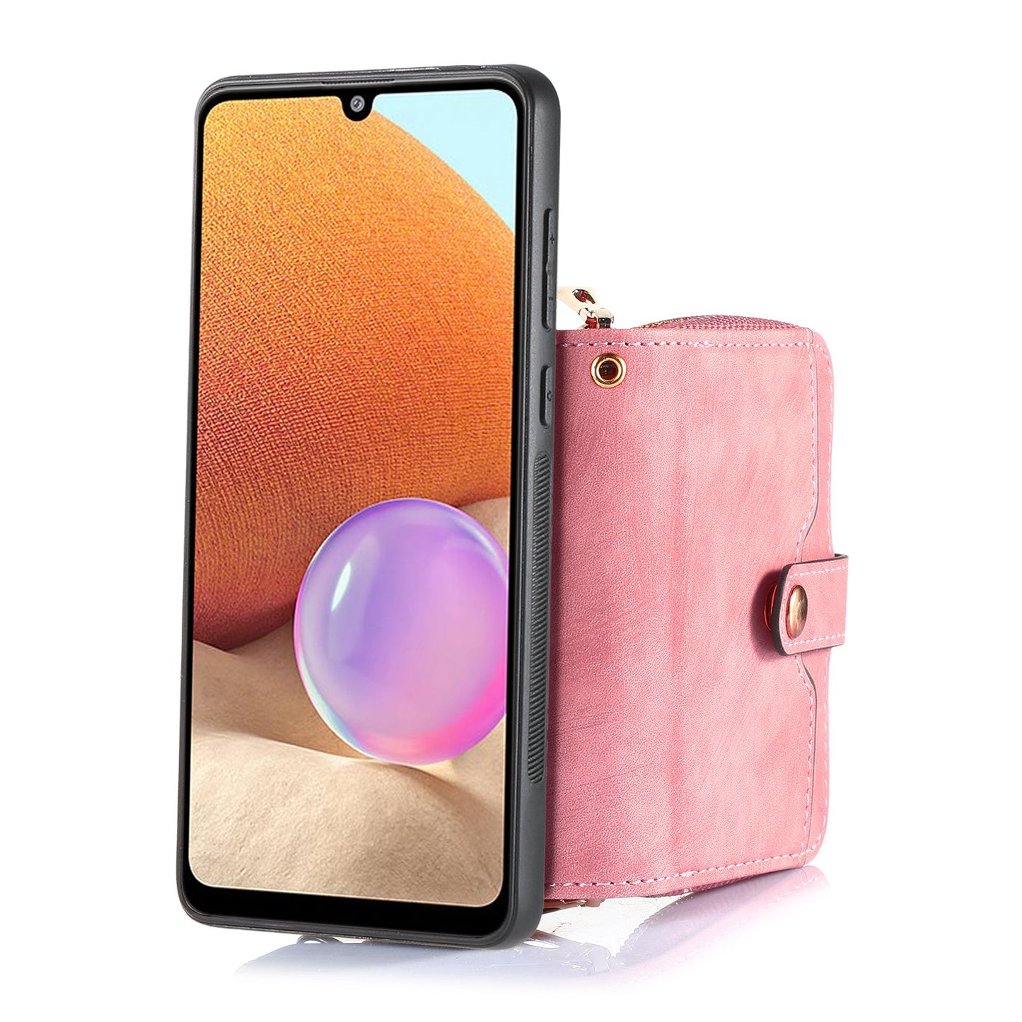 For Oppo Reno13 F 5G PU Leather Phone Back Cover with Zipper Card Holder and Long Strap - Pink